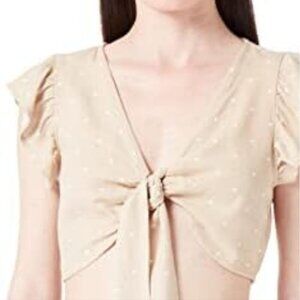 Vero Moda Tan Flutter Sleeve Tie Front Linen Blouse - XL NWT